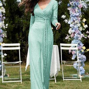 NEED GONE!!!!! EUC Long Sleeve Sequin Formal Dress V Neck Maxi Dress XXL